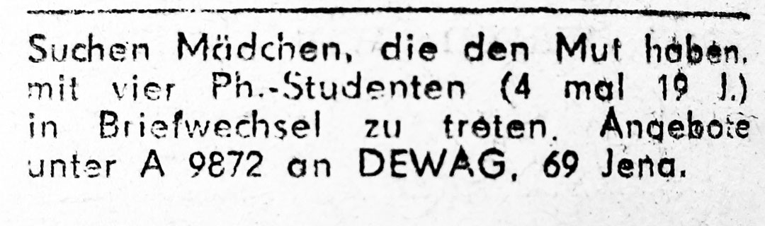 Annonce, Junge Freiheit, 24. Oktober 1969