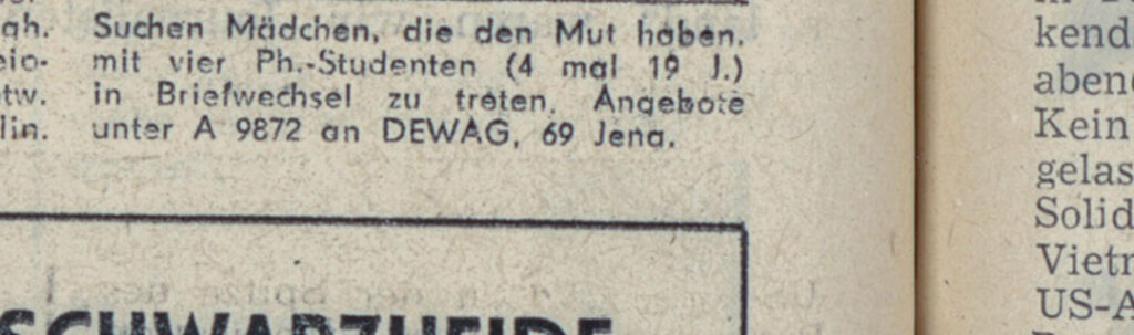 Annonce, Junge Freiheit, 24. Oktober 1969